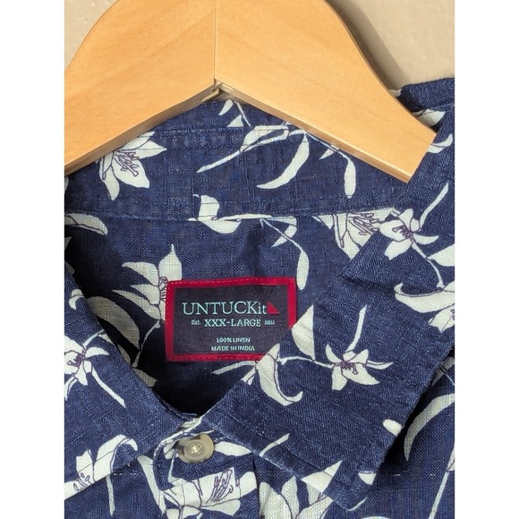 UNTUCKit Parrina SS Shirt 3xL Blue Linen Floral Button Up 2023 - Picture 5 of 16